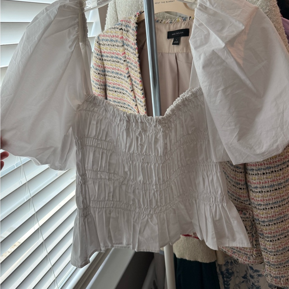 Astr White Smocked Puff Sleeve Blouse